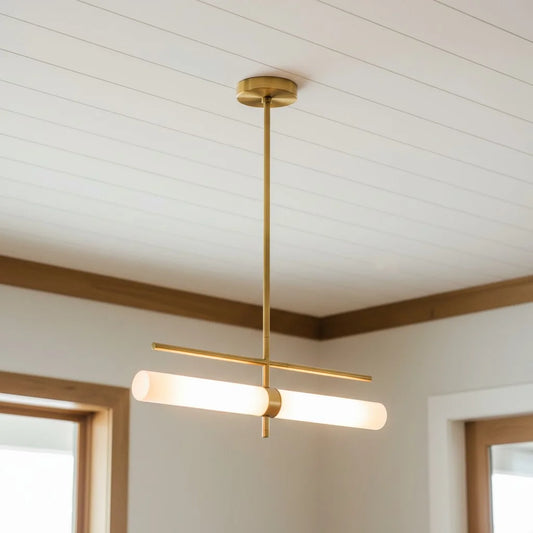 Dinah Modern Minimalist Cross Bar Cylinder Brass Chandelier