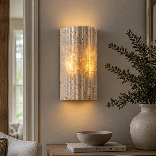 Chandimal Modern Fluted Travertine Wall Sconce