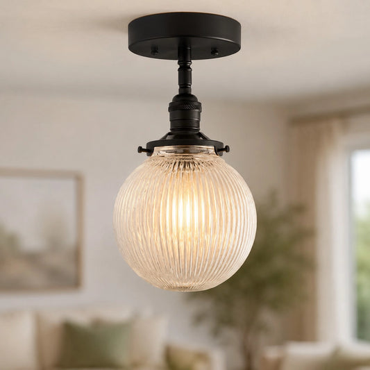 Cian Modern Globe Ribbed Glass Ceiling Light
