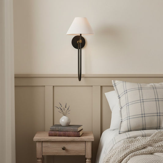 Collins White Fabric Swan Neck Sconce