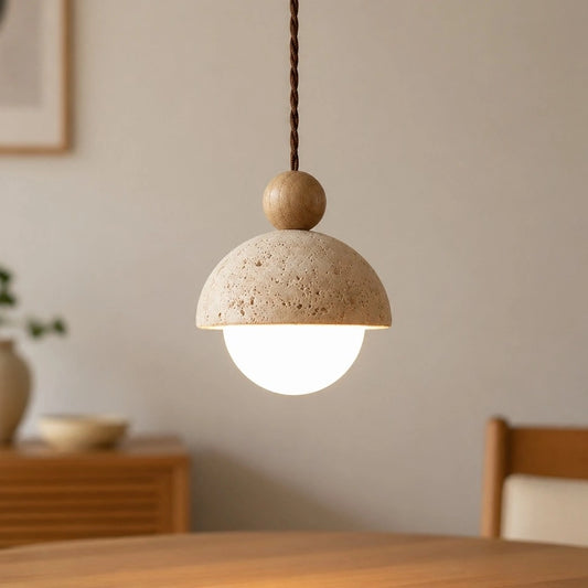 Coras Vintage Wabi-Sabi Style Travertine Dome Pendant Light