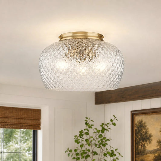 Corbin Vintage Brass Cut Glass Ceiling Light