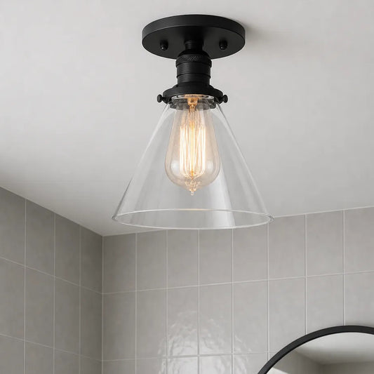 Corisande Industrial Clear Glass Cone Semi-Flush Ceiling Light