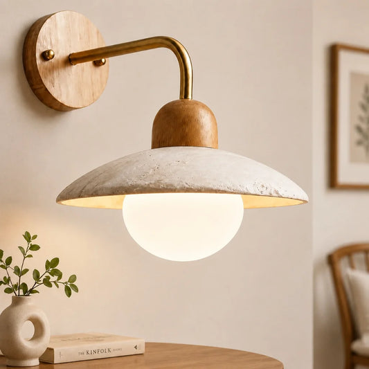 Corisande Modern Disc Travertine Cave Wall Lamp