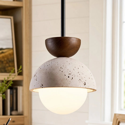 Corvian Wabi-Sabi Globe Travertine Pendant Light