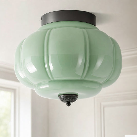 Corwin Vintage Scallop Milk Glass Semi-Flush Mount Ceiling Light