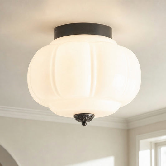 Eloise Vintage Scallop Milk Glass Semi-Flush Mount Ceiling Light