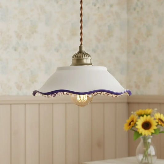 Country Floral Wavy Bowl Ceramic Pendant Light