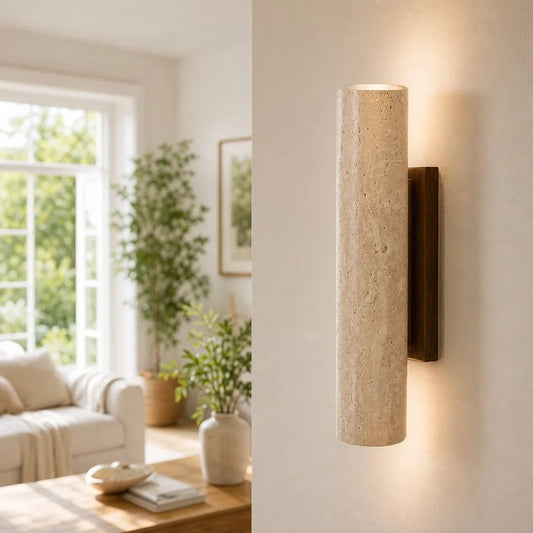 Cove Wabi Sabi Tall Column Travertine Wall Light