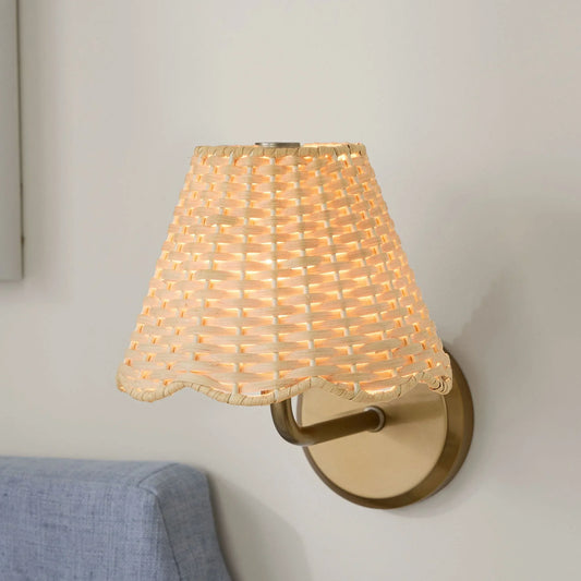 Crosby Rustic Woven Rattan Lantern Wall Sconce