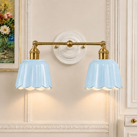 Sidney Vintage Scalloped Ceramic Flower Wall Sconce
