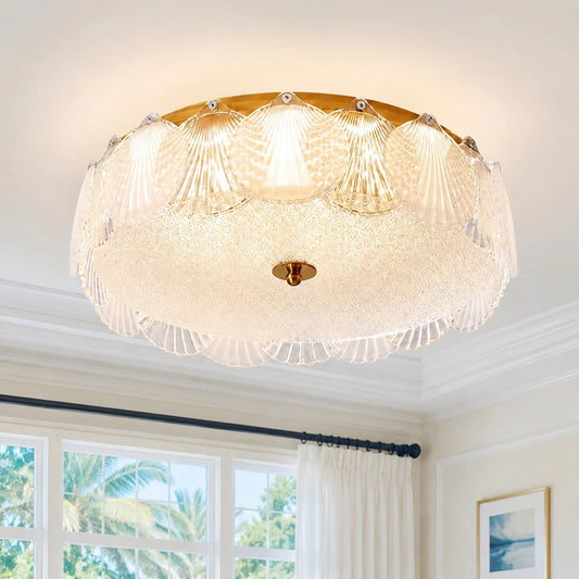 Cyrian Luxury Shell Round Glass LED Ceiling Light