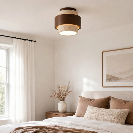 Dairine Modern Wabi-Sabi Travertine Natural Stone Flush Mount Ceiling Light