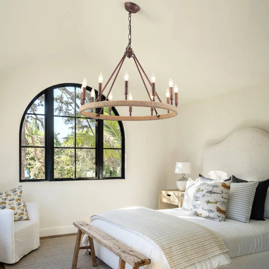 Dalia Farmhouse 12-Light Wagon Wheel Chandelier