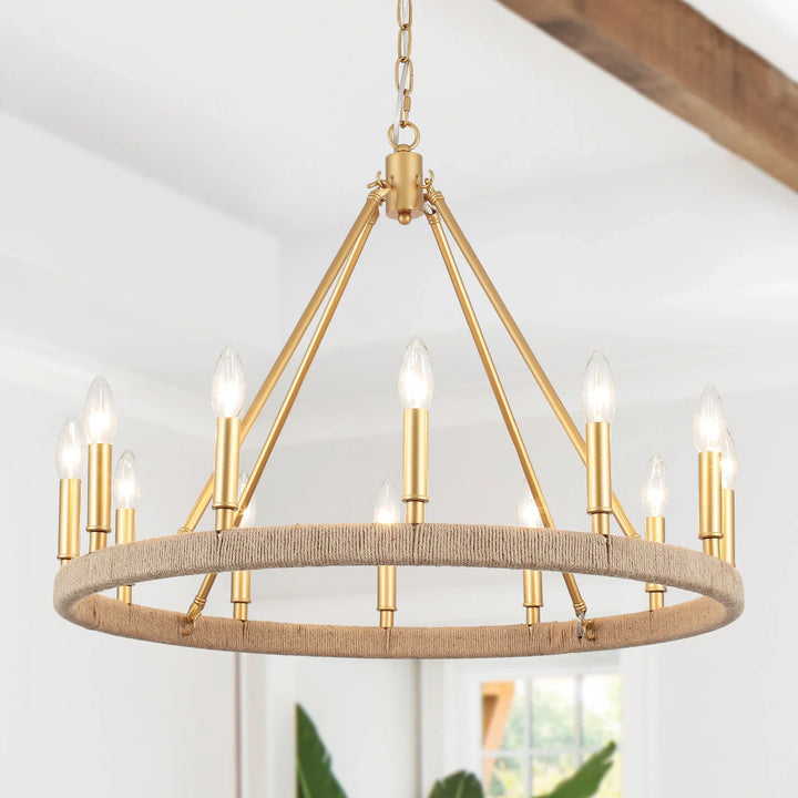 Yves Farmhouse 12-Light Wagon Wheel Chandelier