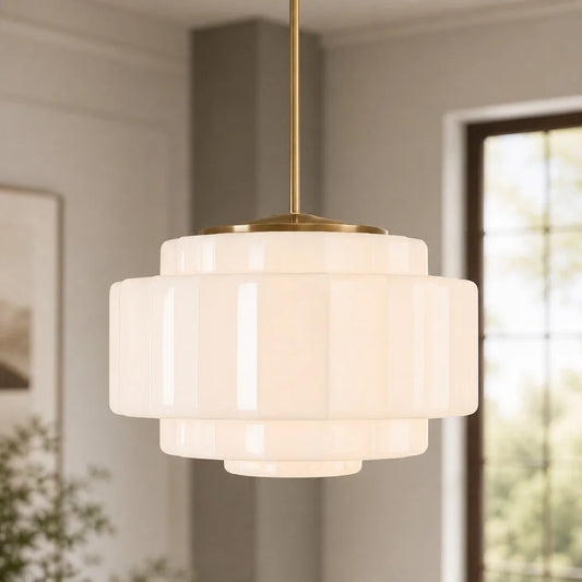 Daphne Vintage Brass Milk Glass Pendant Light