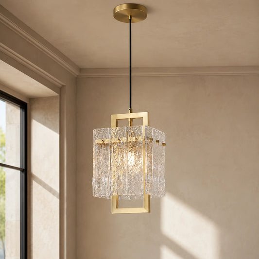 Darien Modern Luxury Brass Ripple Glass Rectangular Chandelier