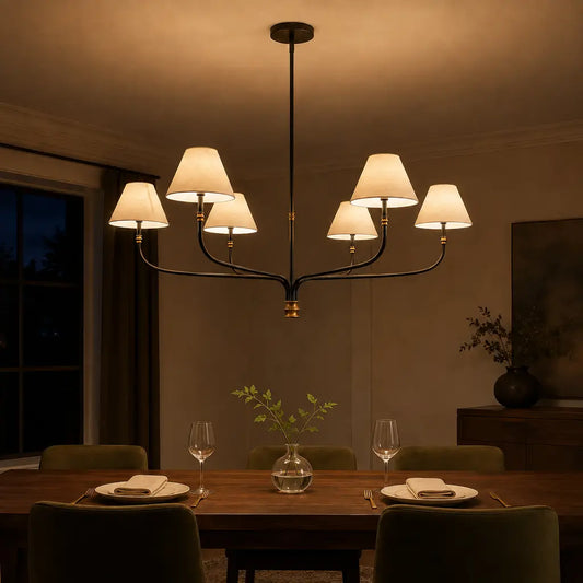 Darren Modern 6-Light Arc Arm Linen Shade Chandelier
