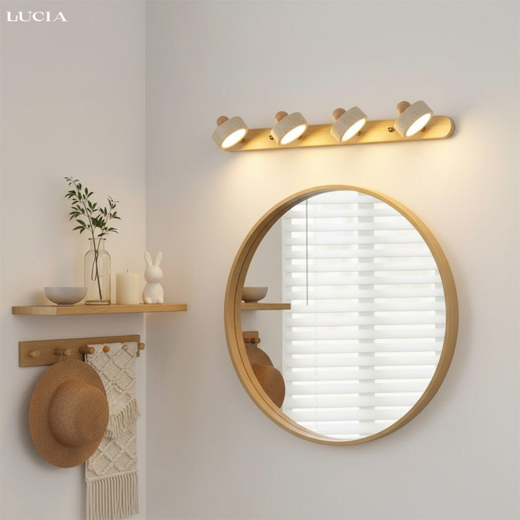 Contemporary Natural LED Travertine Wood Wall Sconce