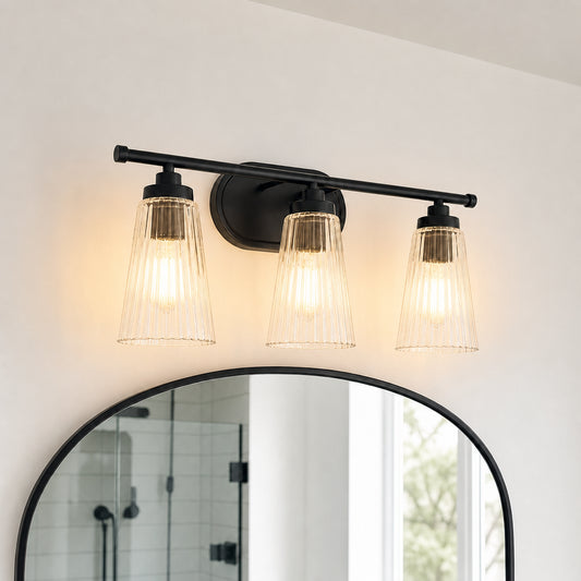 Derek Minimalist 3-Light Ribbed Glass Dimmable Wall Light