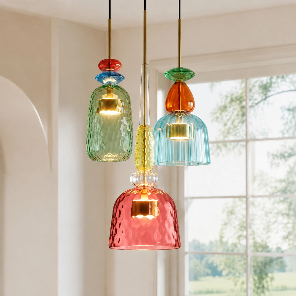 Modern Macaron pendant Design F hammered glass - view 01