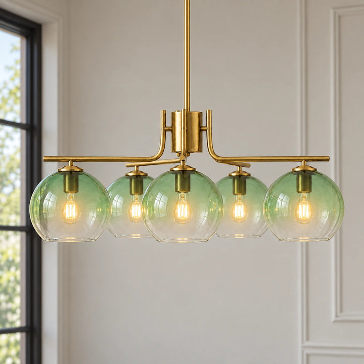 Desmond Modern Green Metal Glass Globe Chandelier