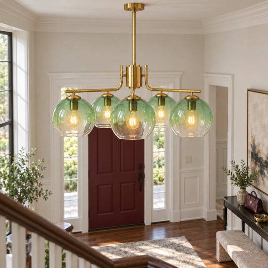 Desmond Modern Green Metal Glass Globe Chandelier