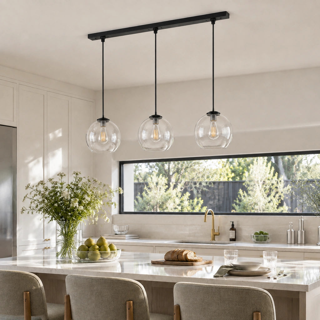 Desmond Modern Glass Globe Pendant Light, Crystal Transparent / 3-Light, close 2
