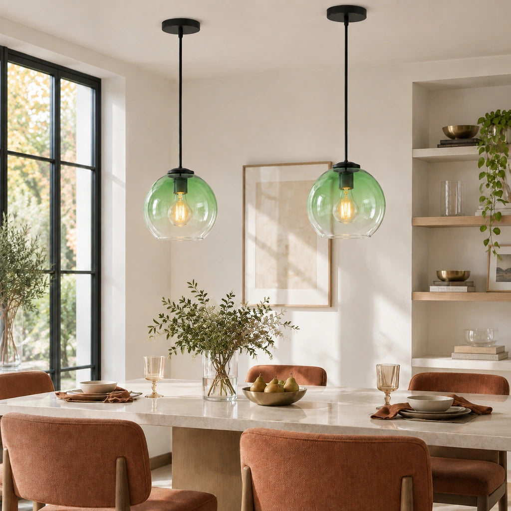Desmond Modern Glass Globe Pendant Light, Wind Chime Green / 1-Light, medium 2
