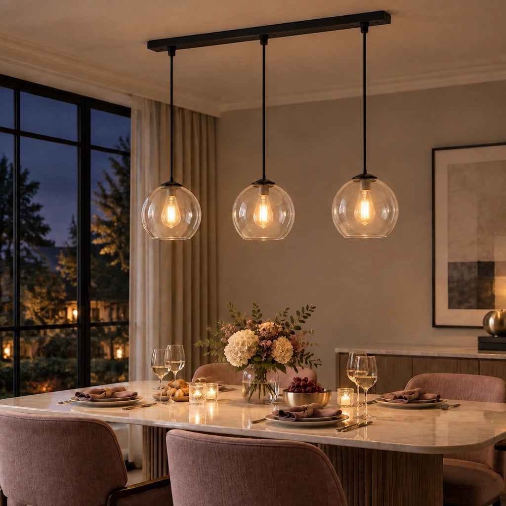 Desmond Modern Glass Globe Pendant Light, Crystal Transparent / 3-Light, night