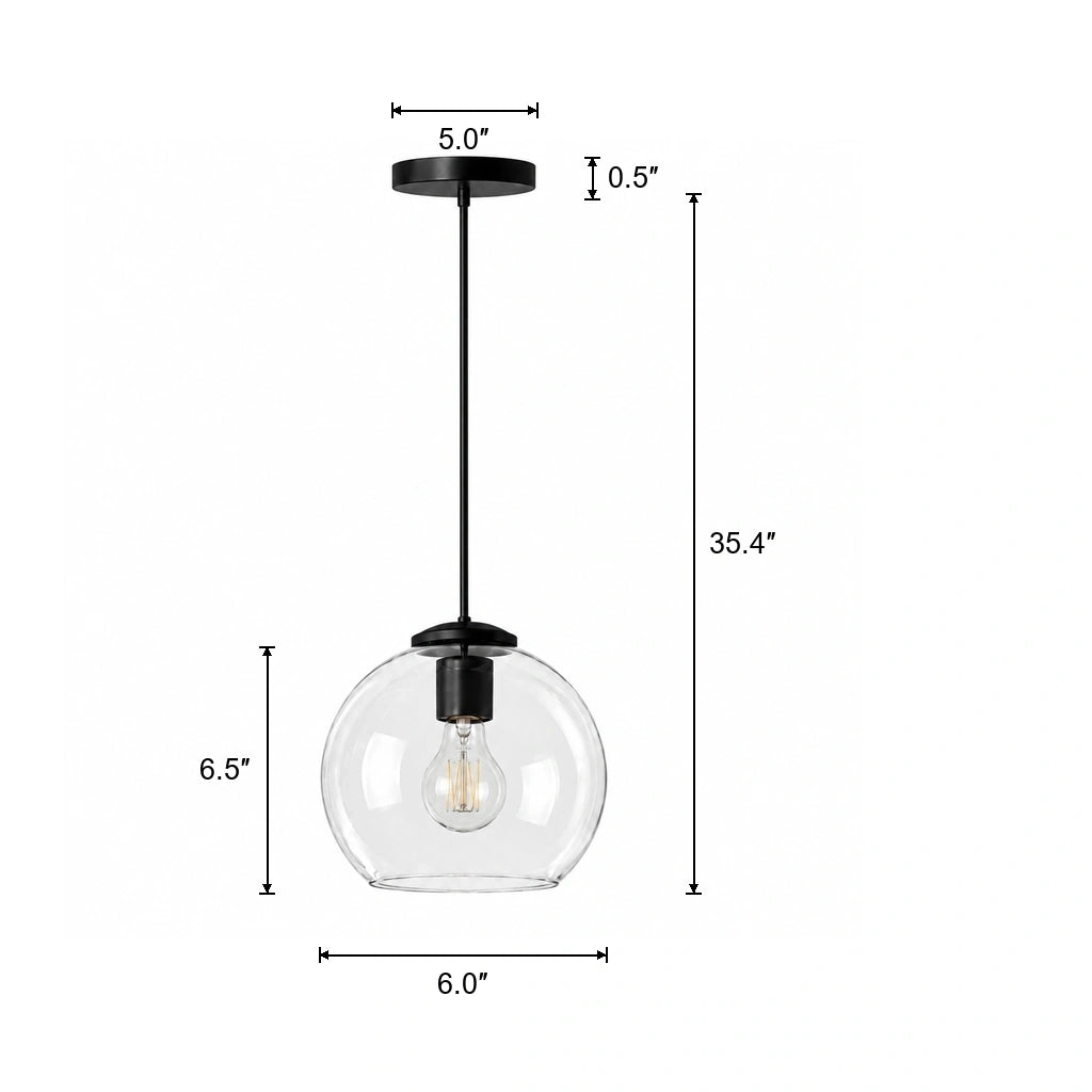 Desmond Modern Glass Globe Pendant Light, Product details, dimension single
