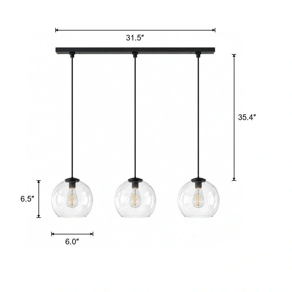 Desmond Modern Glass Globe Pendant Light, Product details, dimension triple