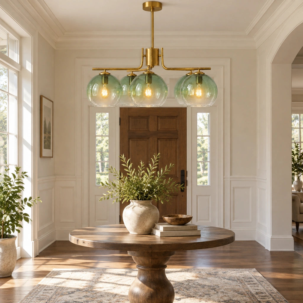 Desmond Modern Green Glass Globe Chandelier — green medium medium-1