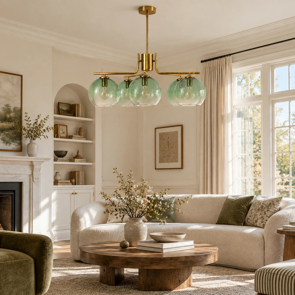 Desmond Modern Green Glass Globe Chandelier — green medium medium-2