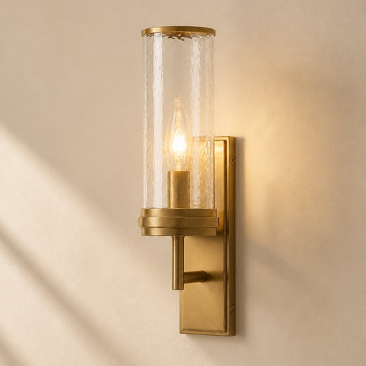 Dorian Farmhouse Cylinder Tube Hammered Glass Wall Sconce