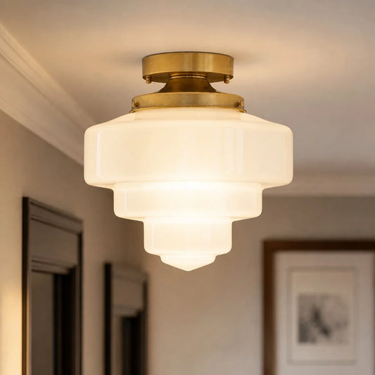 Drake Vintage Tiered Milk Glass Ceiling Light