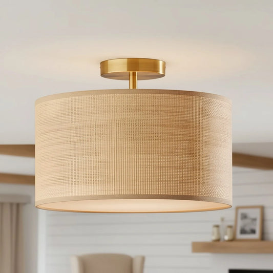 Drum Woven Flush Mount Ceiling Light