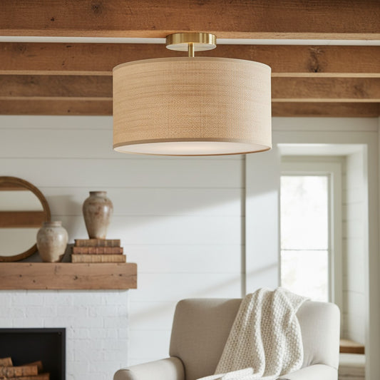 Drum Woven Flush Mount Ceiling Light