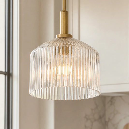 Eamon Farmhouse Ribbed Glass Pendant Light