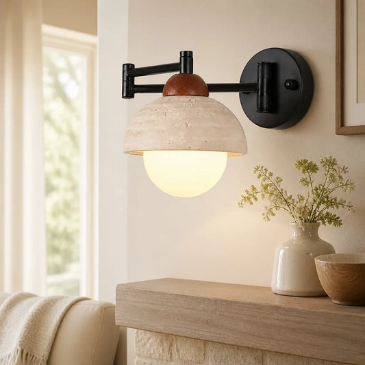Einar Rustic Travertine Swing Arm Wall Light