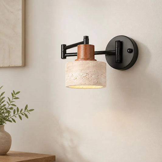 Einar Rustic Travertine Swing Arm Wall Light