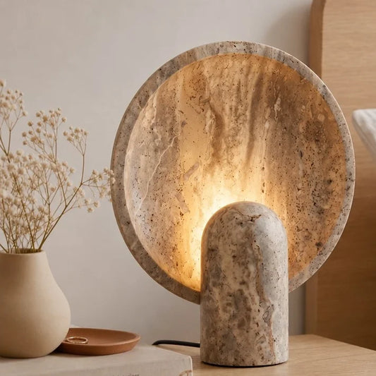 Eira Modern Circular Disc Travertine Table Light