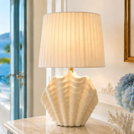 Elara Coastal Scallop Shell Ceramic Table Lamp