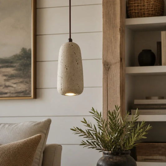 Eli Organic Travertine Wood Pendant Light