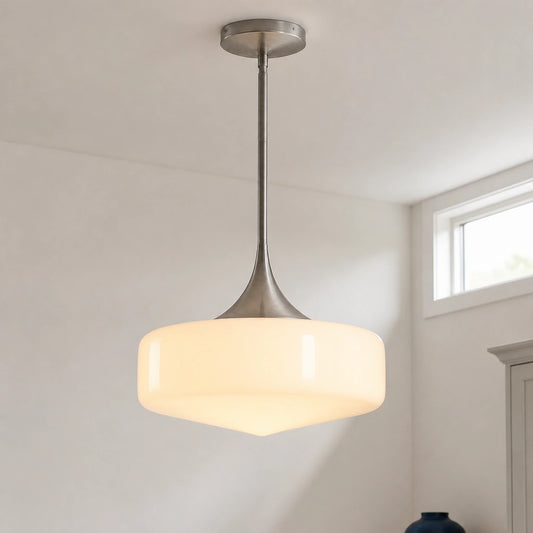 Elin Mid-Century 1-Light Schoolhouse Opal Glass Pendant Light