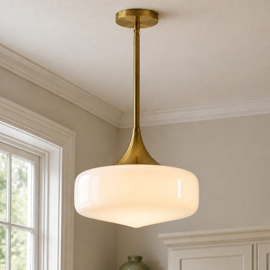 Elin Mid-Century 1-Light Schoolhouse Opal Glass Pendant Light