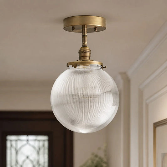 Elio Modern Industrial Ribbed Clear Glass Globe Ceiling Light