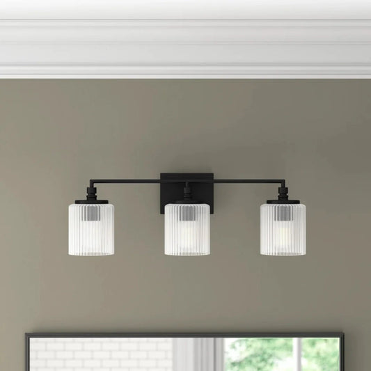 Eliot Modern 3-Light Ribbed Glass Cylinder Vanity Wall Lamp