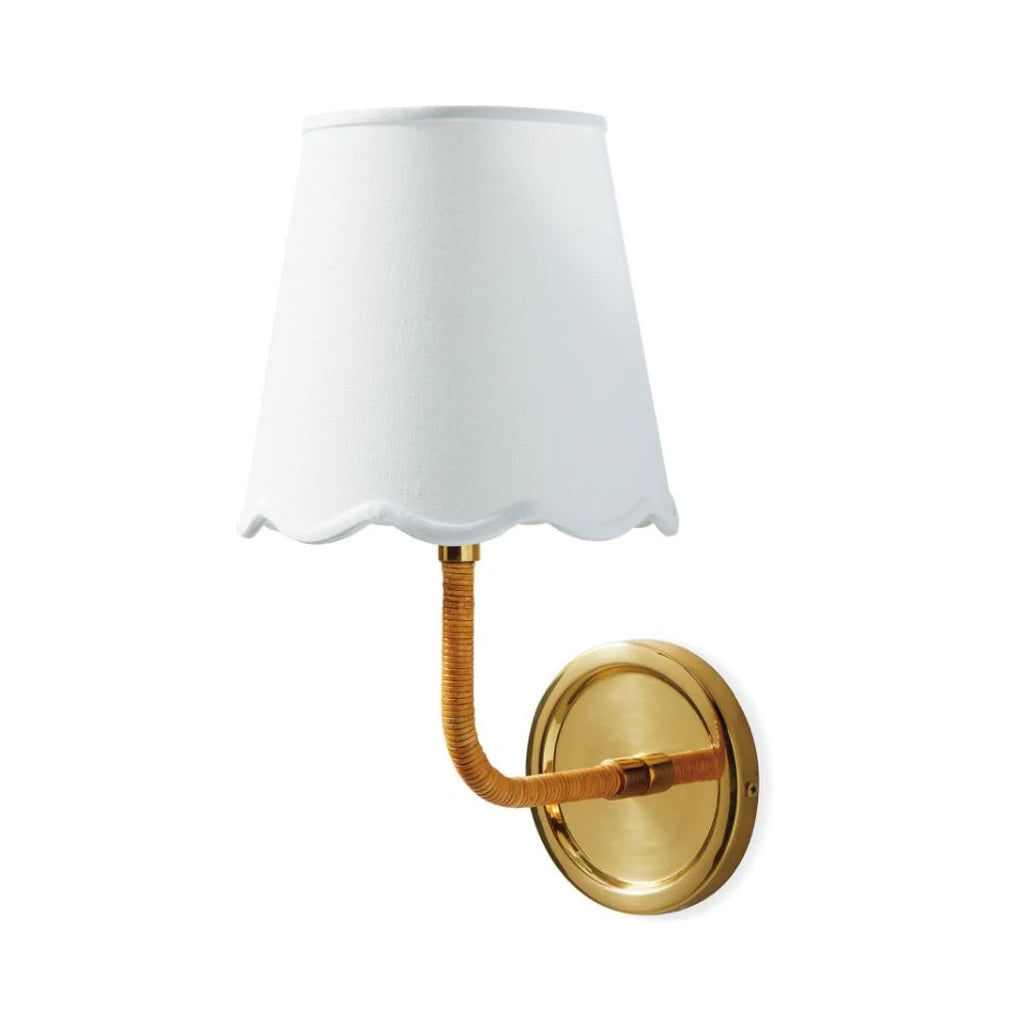 Elodie Rattan Wrapped Single Wall Sconce, Brass / White Wave switched-off white-background view
