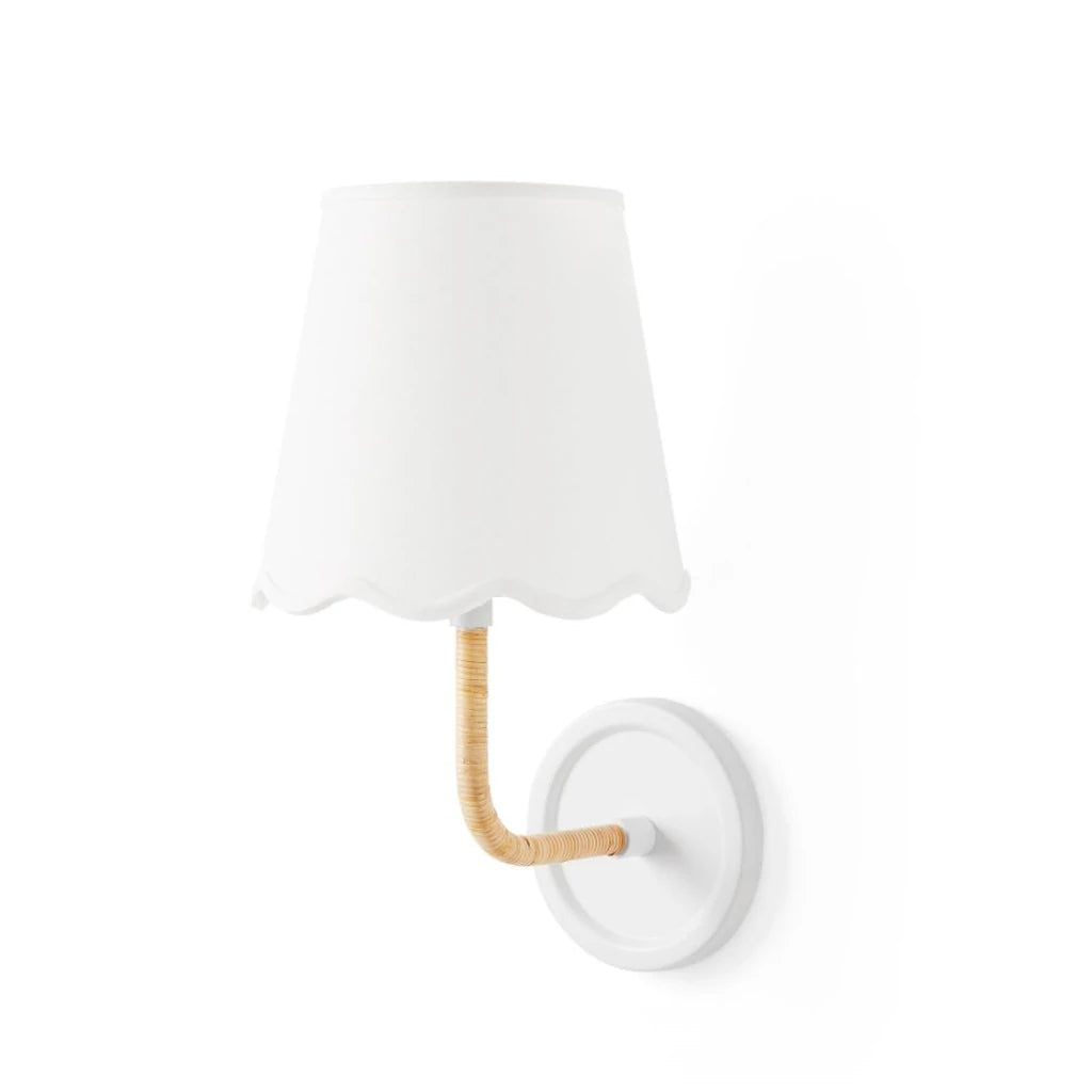 Elodie Rattan Wrapped Single Wall Sconce, White / White Wave switched-off white-background view